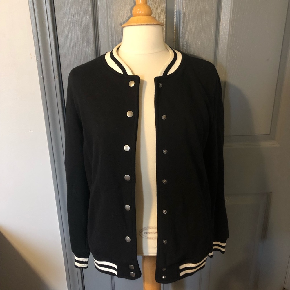 Forever 21 Black & White Bomber Jacket w/ Silver Hardware